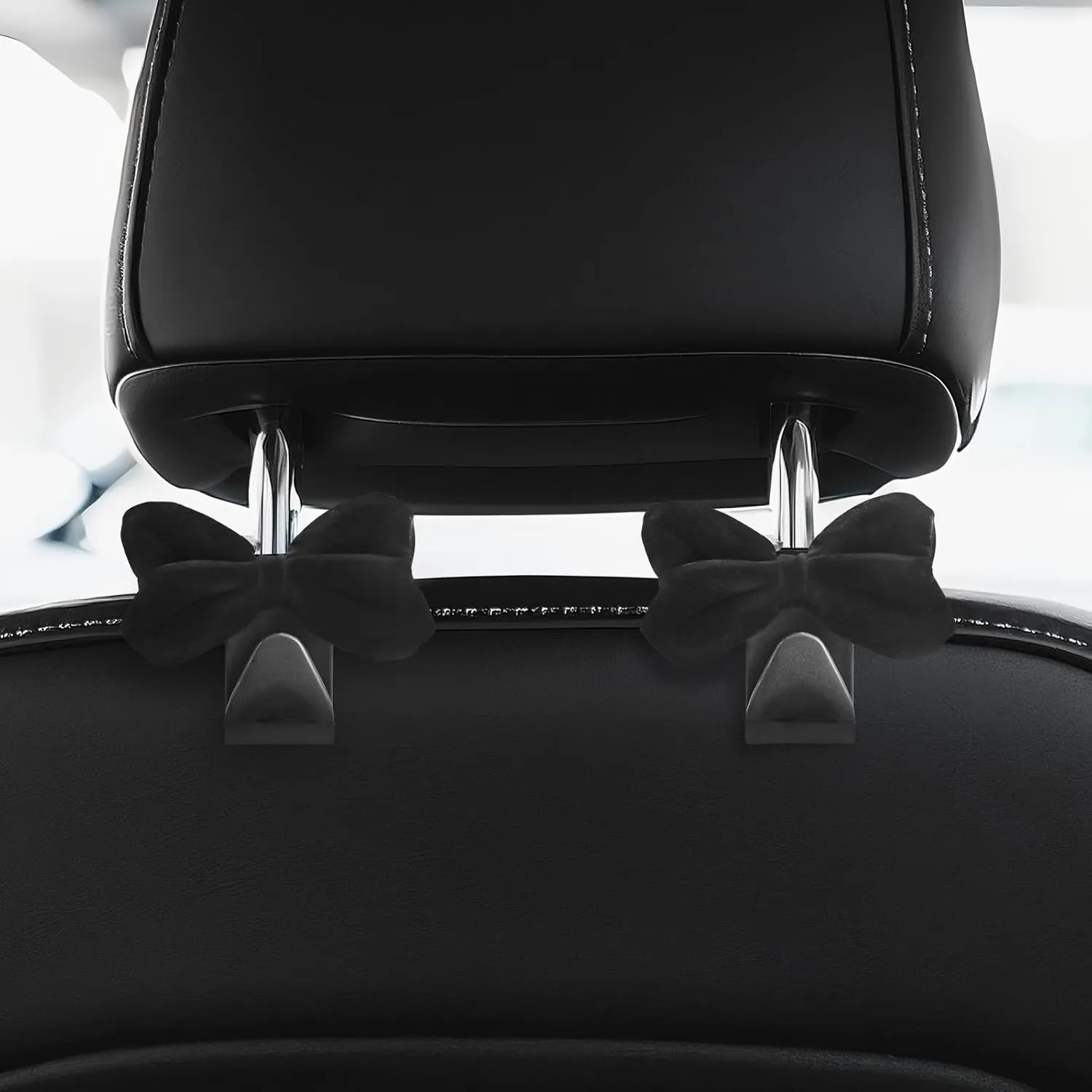 2 Pcs Car Purse Hooks Bow, Cute Car Seat Headrest Hook, Automotive Hanger for Purses and Bags, Cute Car Accessory Interior Decoration (Black)