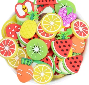 50 Pack Fruit Vegetable Plastic Charms Resin Flatbacks Buttons Beads Polymer Clay Beads for Miniature Fairy Garden Hair Accessories Home Decorations(Mixed)