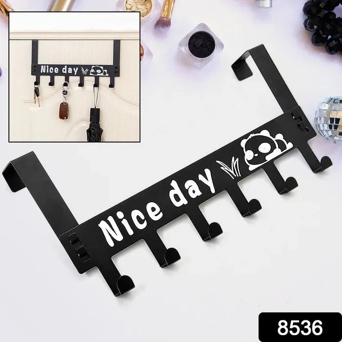 8536 HEAVY-DUTY CARBON STEEL CARTOON NICE DAY OVER DOOR HOOK HANGER RACK, TOWEL HANGER, REMOVABLE DOOR HOOK, COAT, SCARF, CLOTHS HANGER (1 PC / 6 HOOK)