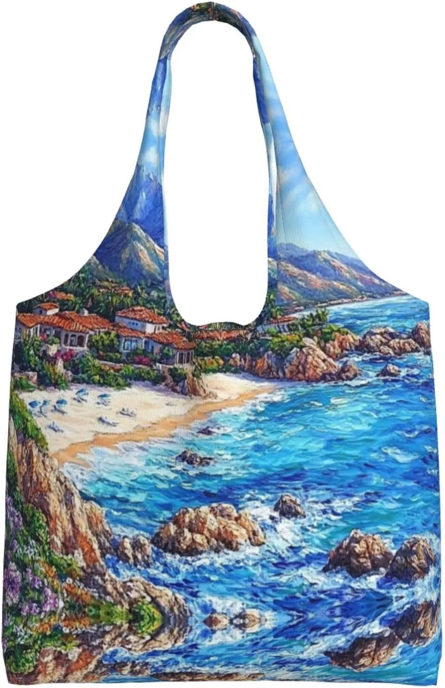 A fairy tale town Handbag, lightweight medium-sized reusable grocery bag, canvas tote bag