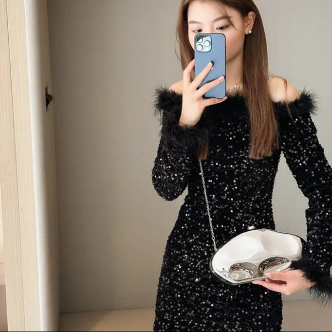 Acrylic evening clutch bag - metallic handbag for women, luxury dinner purse