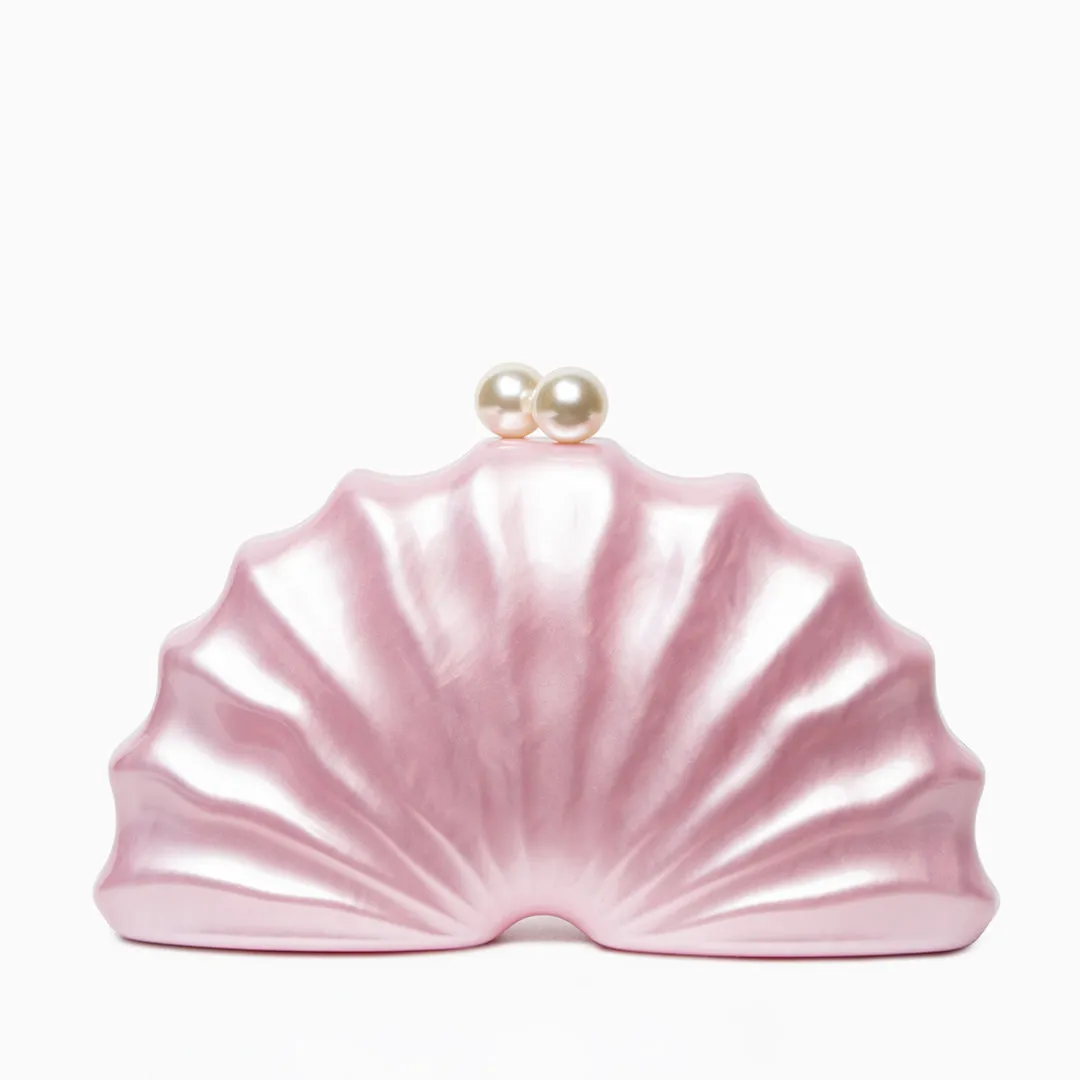 Acrylic Shell Clutch Bag – Elegant Fan-Shaped Evening Handbag with Pearl Clasp