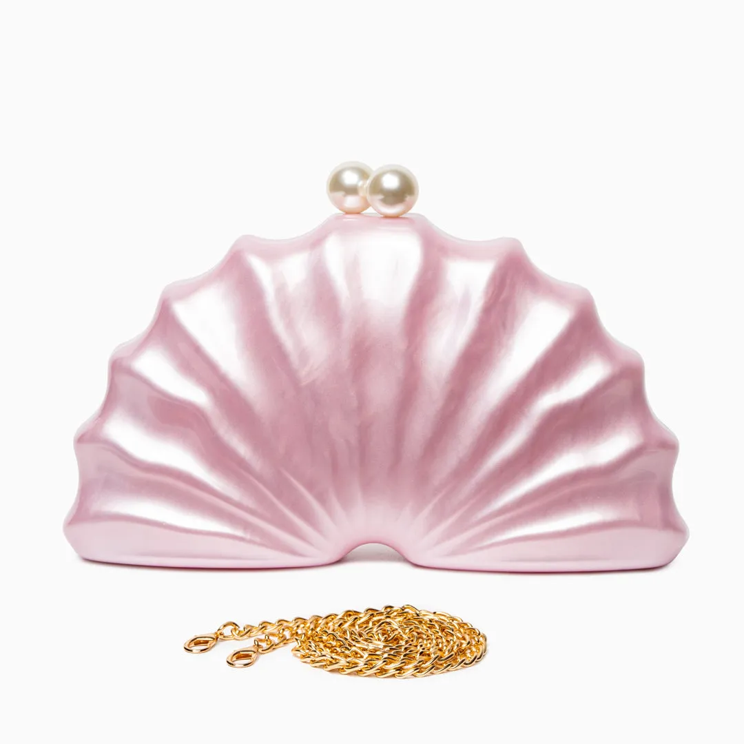 Acrylic Shell Clutch Bag – Elegant Fan-Shaped Evening Handbag with Pearl Clasp