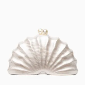 Acrylic Shell Clutch Bag – Elegant Fan-Shaped Evening Handbag with Pearl Clasp
