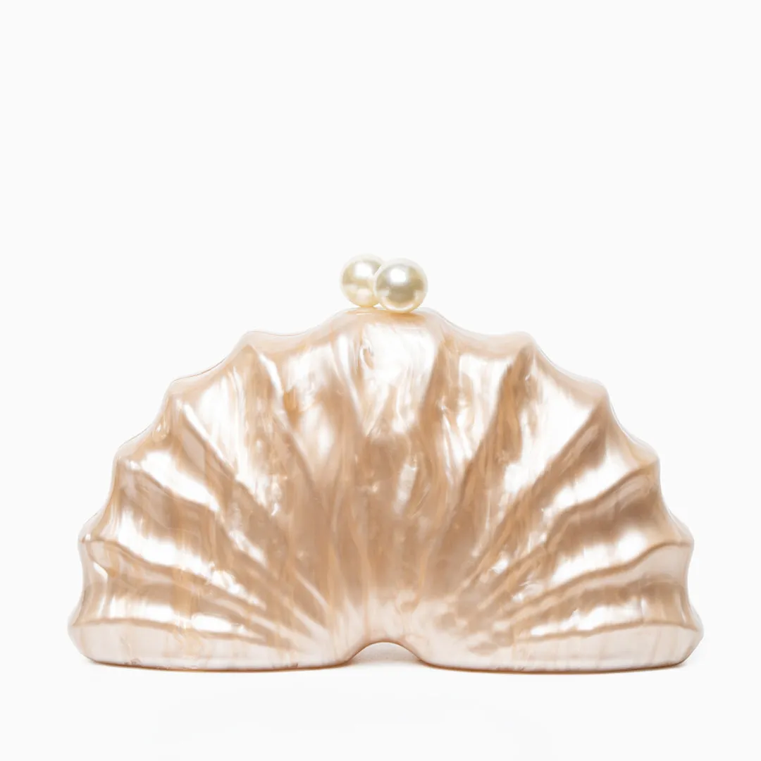 Acrylic Shell Clutch Bag – Elegant Fan-Shaped Evening Handbag with Pearl Clasp