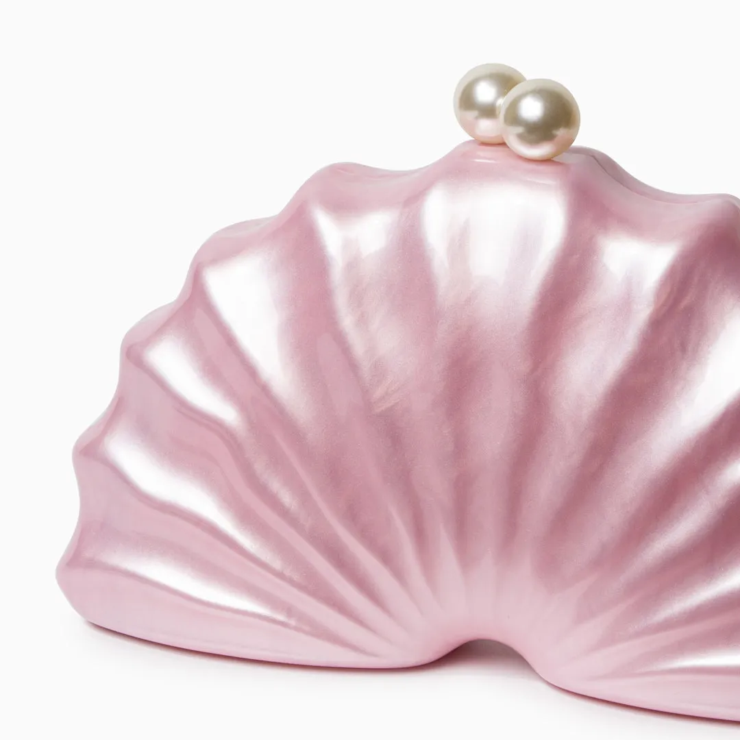 Acrylic Shell Clutch Bag – Elegant Fan-Shaped Evening Handbag with Pearl Clasp