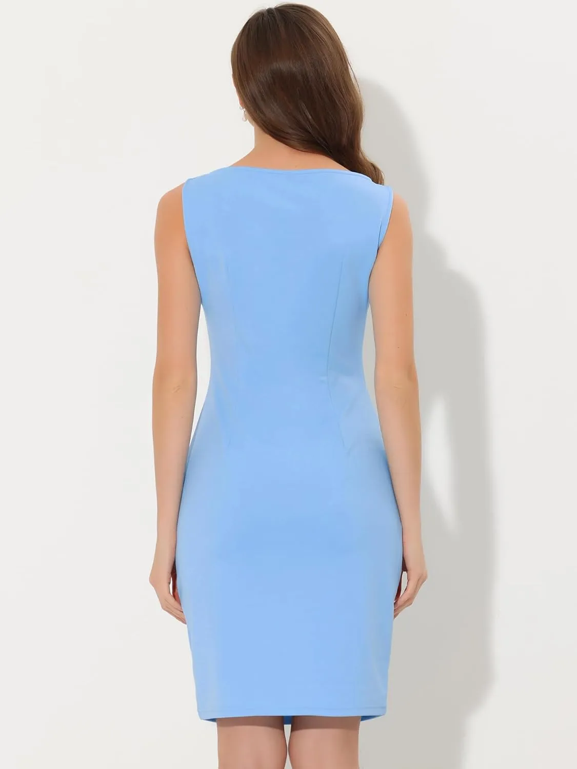 Allegra K Sleeveless Sheath Dress for Women's 2024 Boat Neck Teacher Casual Office Dresses