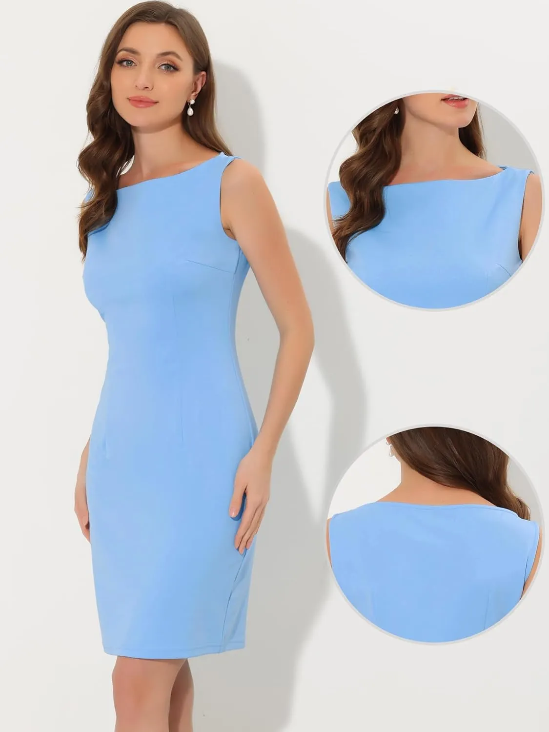 Allegra K Sleeveless Sheath Dress for Women's 2024 Boat Neck Teacher Casual Office Dresses
