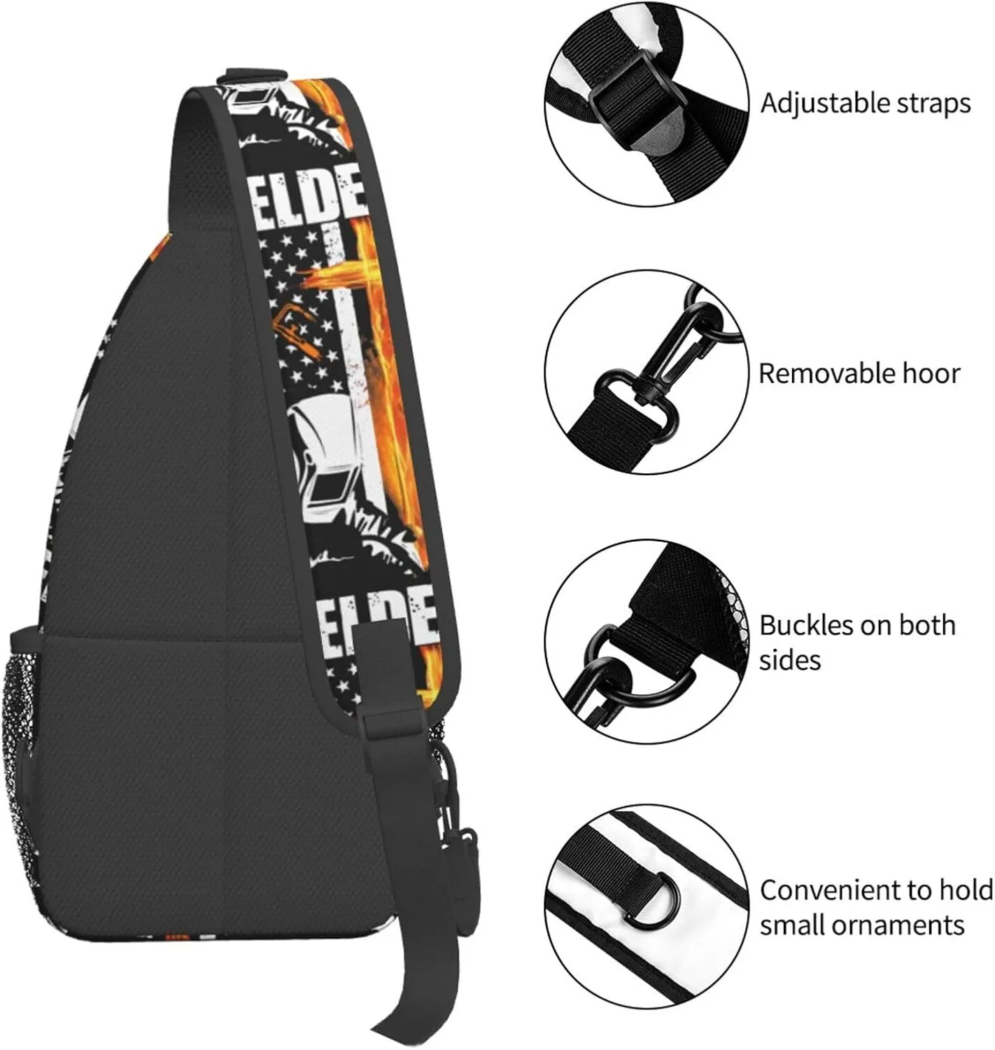 American Flag Swimming Team Sling Bag Adjustable Chest Bags Casual Crossbody Bag Travel Shoulder Backpack