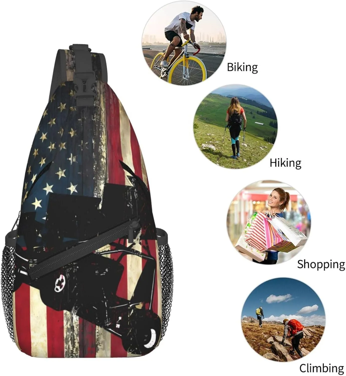 American Flag Swimming Team Sling Bag Adjustable Chest Bags Casual Crossbody Bag Travel Shoulder Backpack