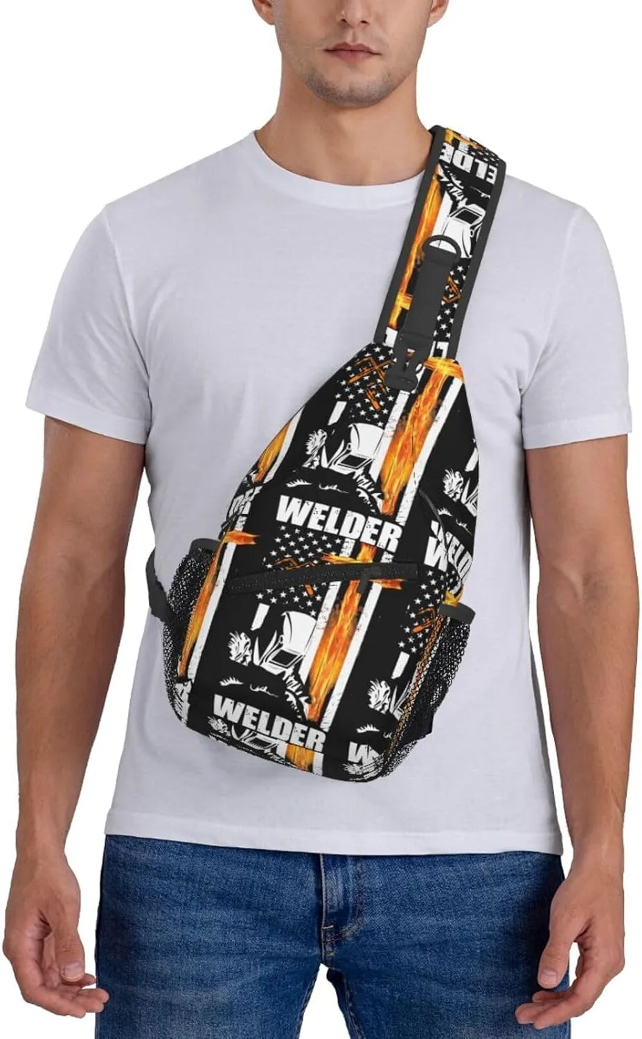 American Flag Swimming Team Sling Bag Adjustable Chest Bags Casual Crossbody Bag Travel Shoulder Backpack