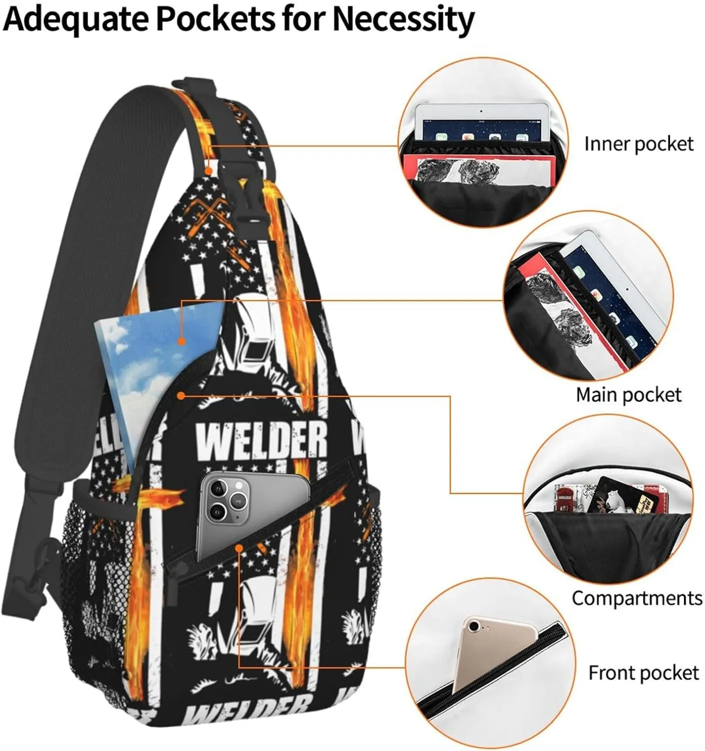 American Flag Swimming Team Sling Bag Adjustable Chest Bags Casual Crossbody Bag Travel Shoulder Backpack
