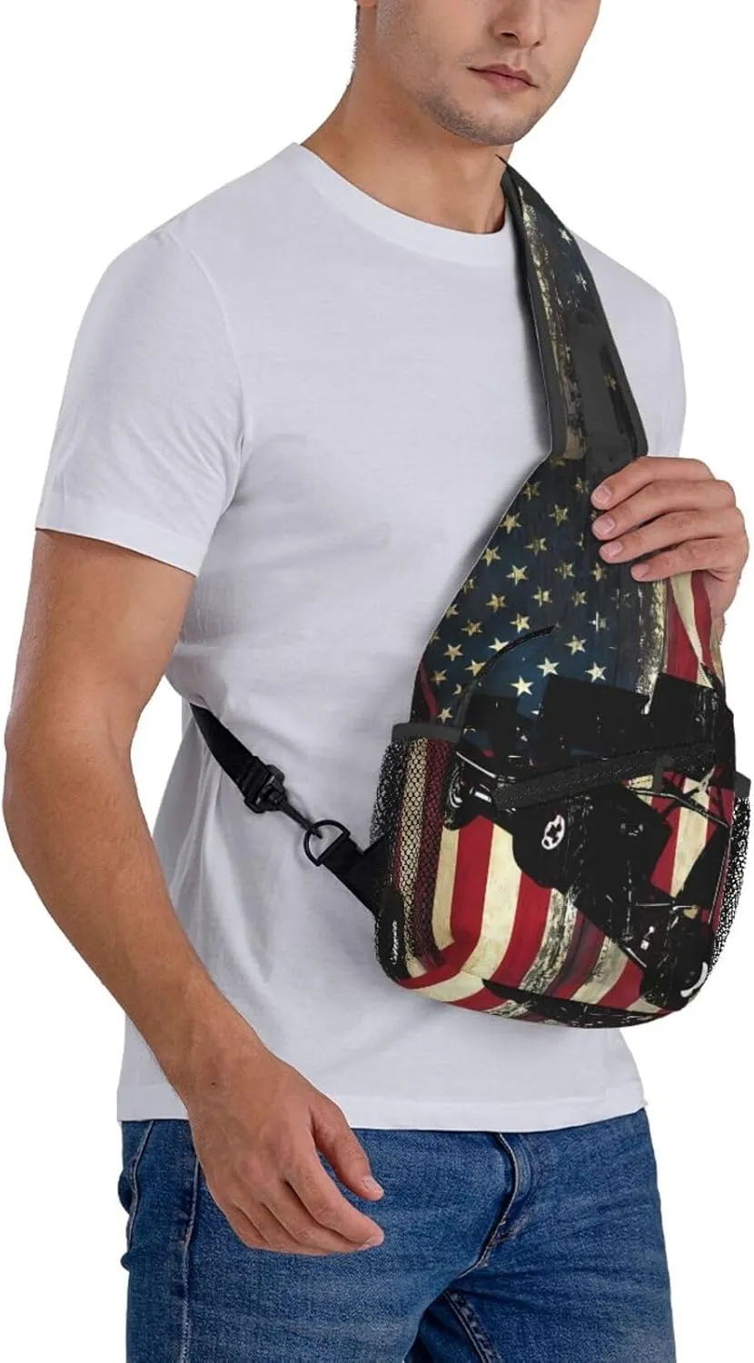 American Flag Swimming Team Sling Bag Adjustable Chest Bags Casual Crossbody Bag Travel Shoulder Backpack