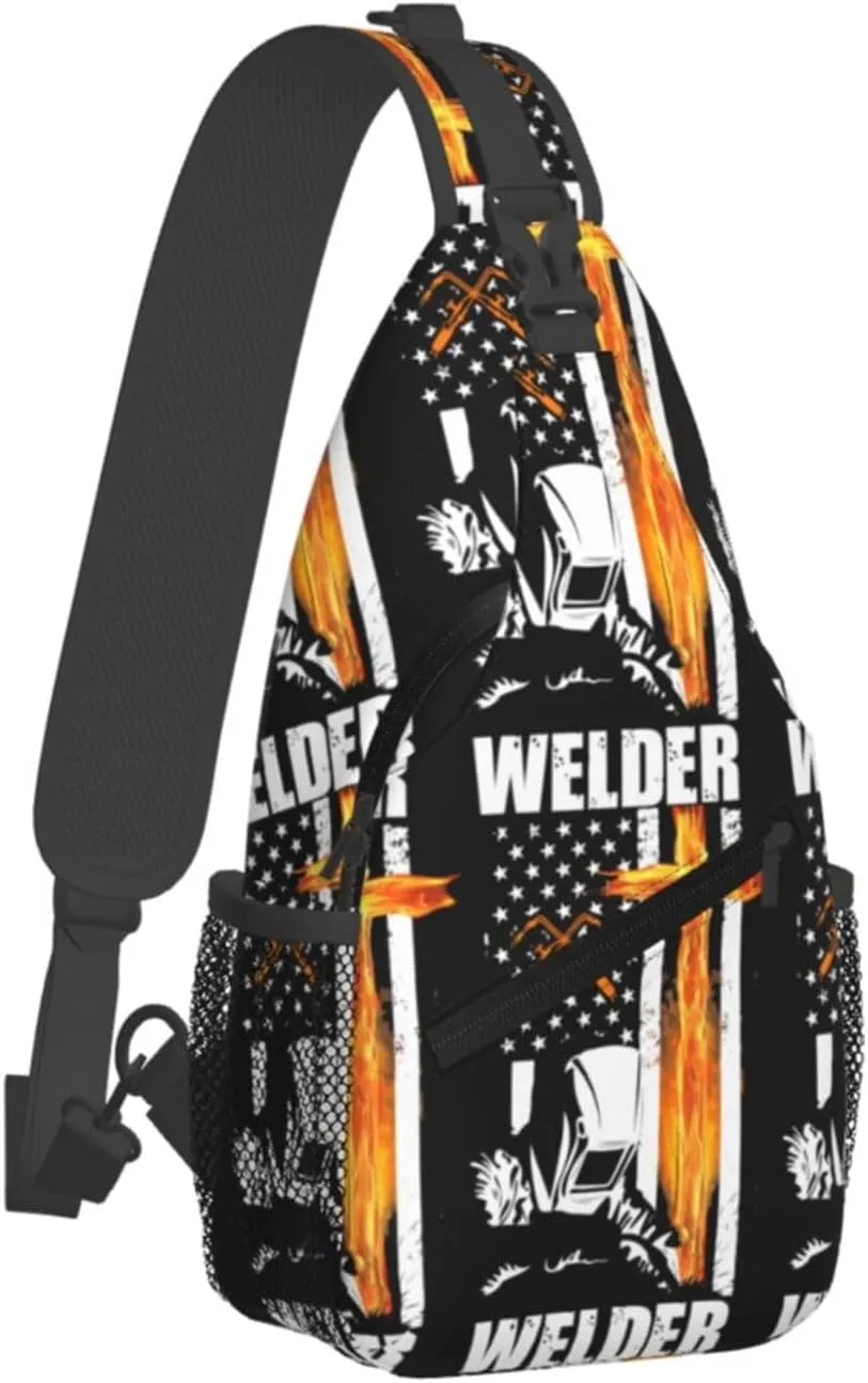 American Flag Swimming Team Sling Bag Adjustable Chest Bags Casual Crossbody Bag Travel Shoulder Backpack