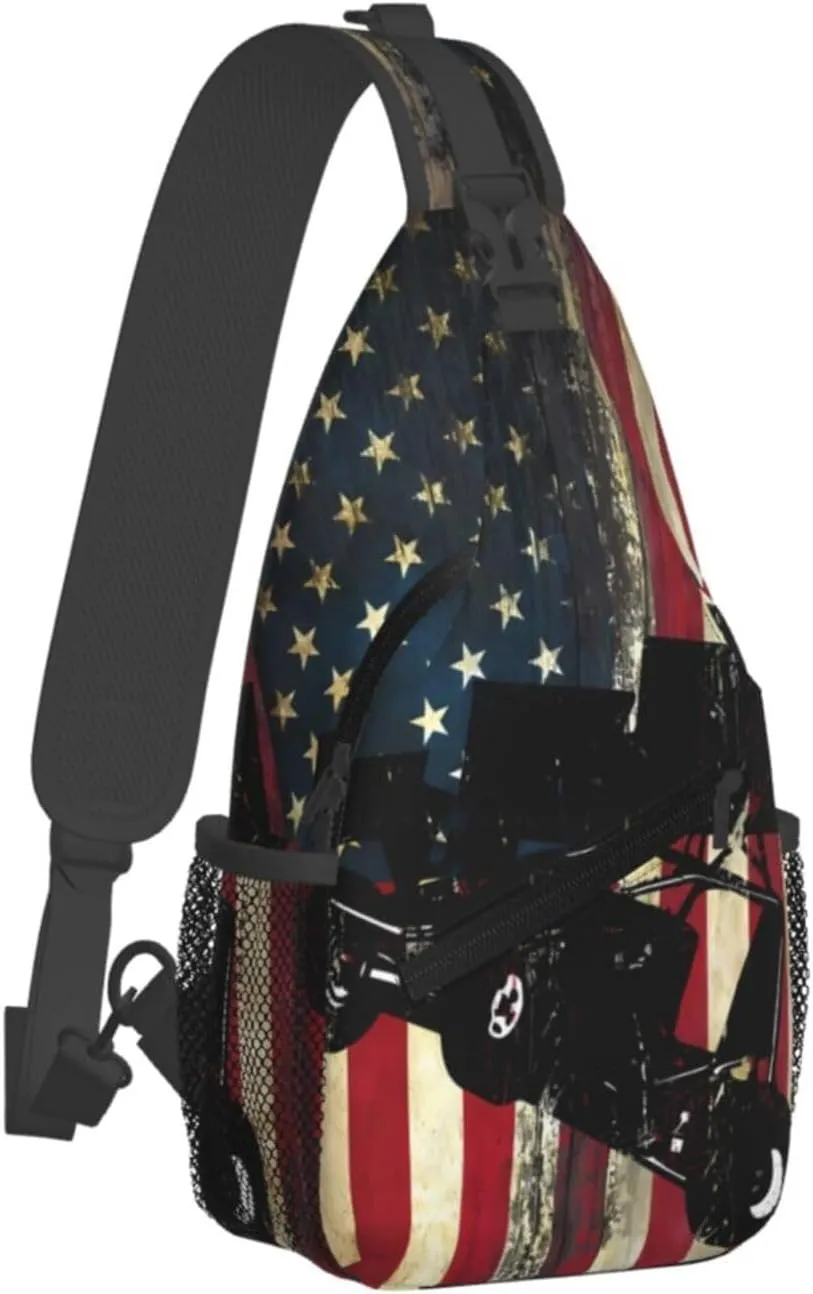 American Flag Swimming Team Sling Bag Adjustable Chest Bags Casual Crossbody Bag Travel Shoulder Backpack