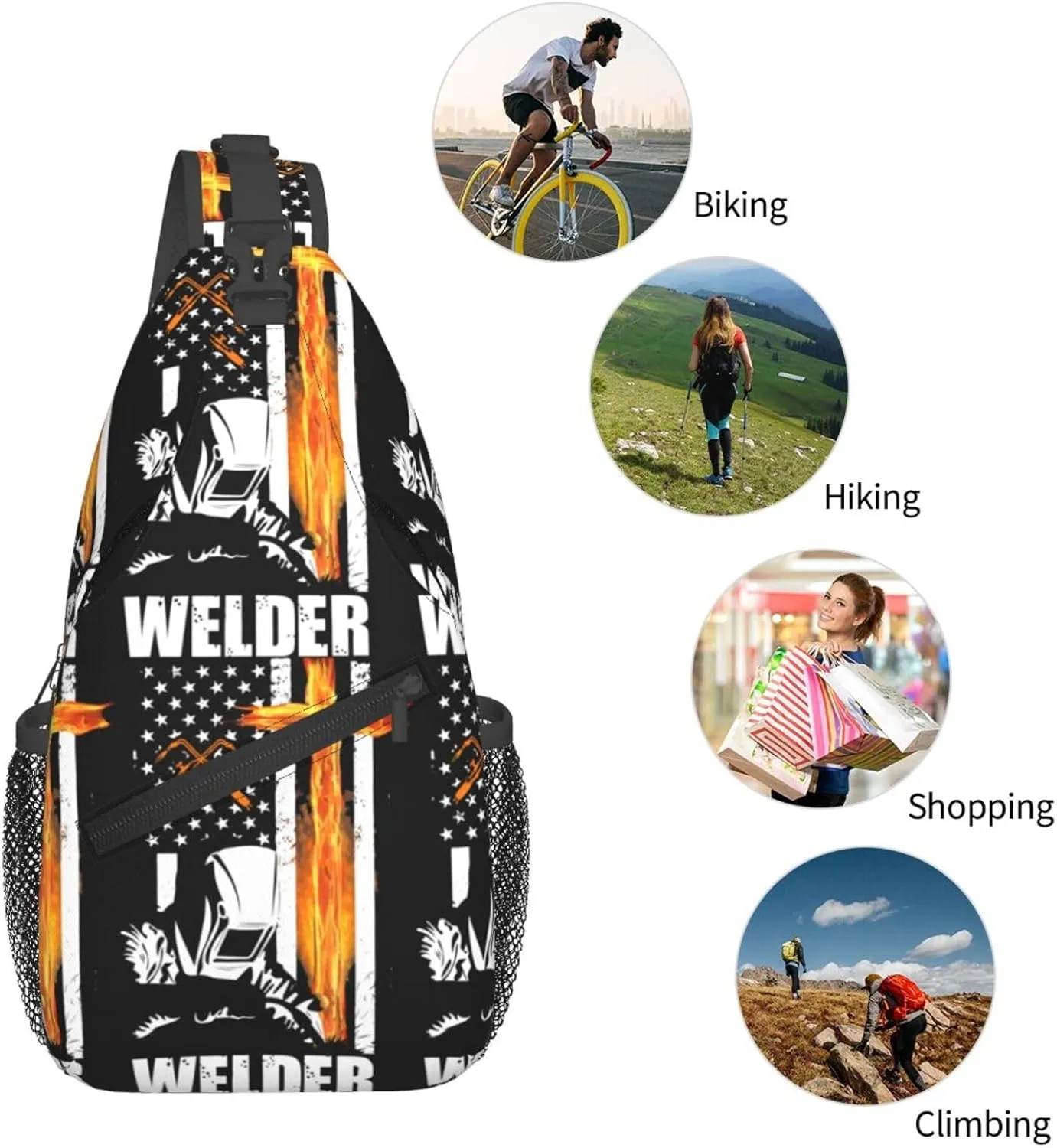 American Flag Swimming Team Sling Bag Adjustable Chest Bags Casual Crossbody Bag Travel Shoulder Backpack