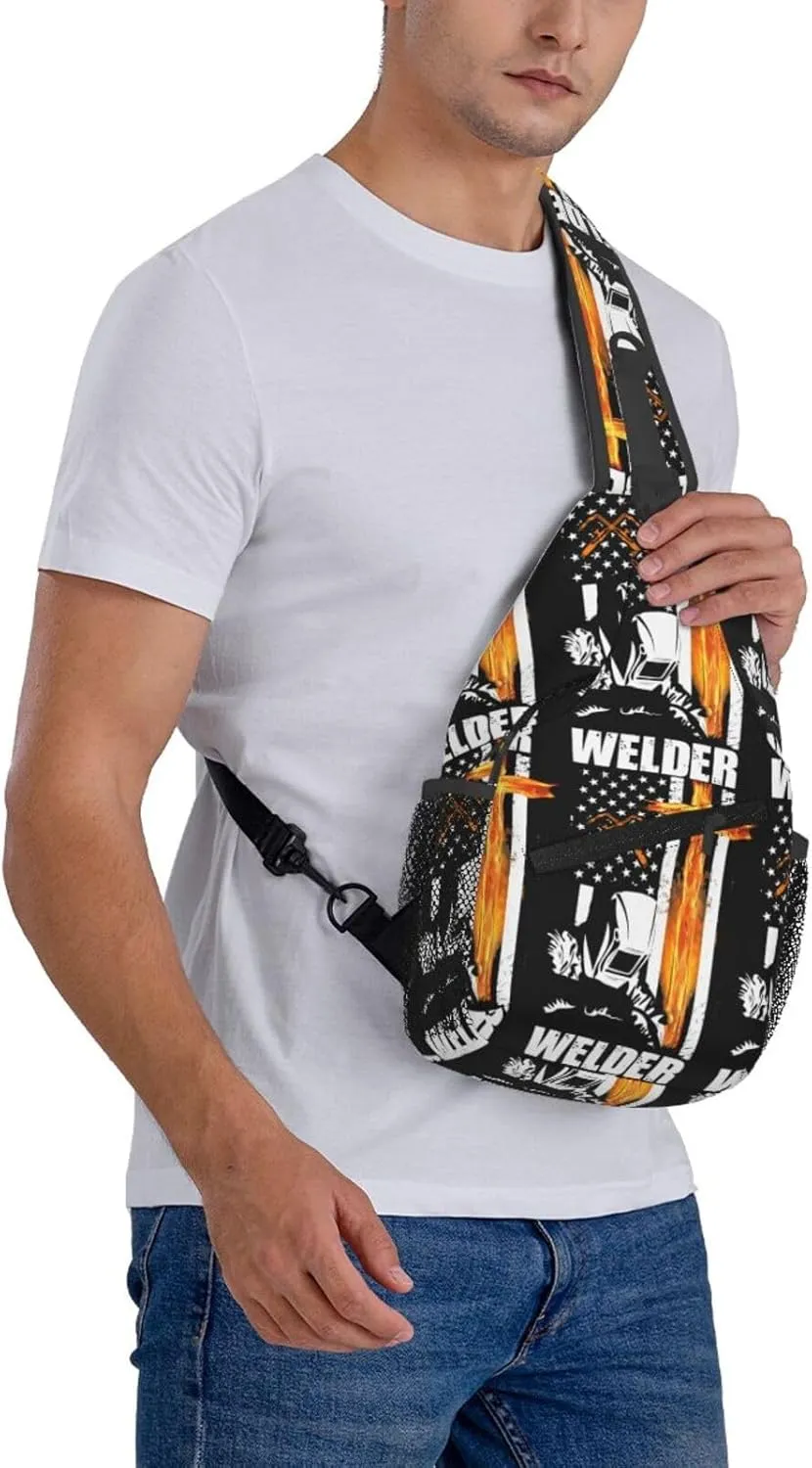 American Flag Swimming Team Sling Bag Adjustable Chest Bags Casual Crossbody Bag Travel Shoulder Backpack
