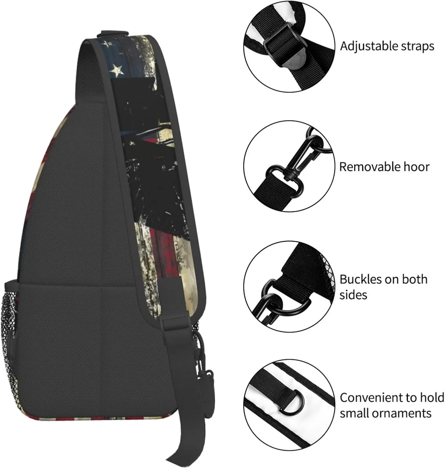American Flag Swimming Team Sling Bag Adjustable Chest Bags Casual Crossbody Bag Travel Shoulder Backpack