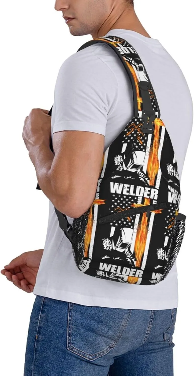 American Flag Swimming Team Sling Bag Adjustable Chest Bags Casual Crossbody Bag Travel Shoulder Backpack