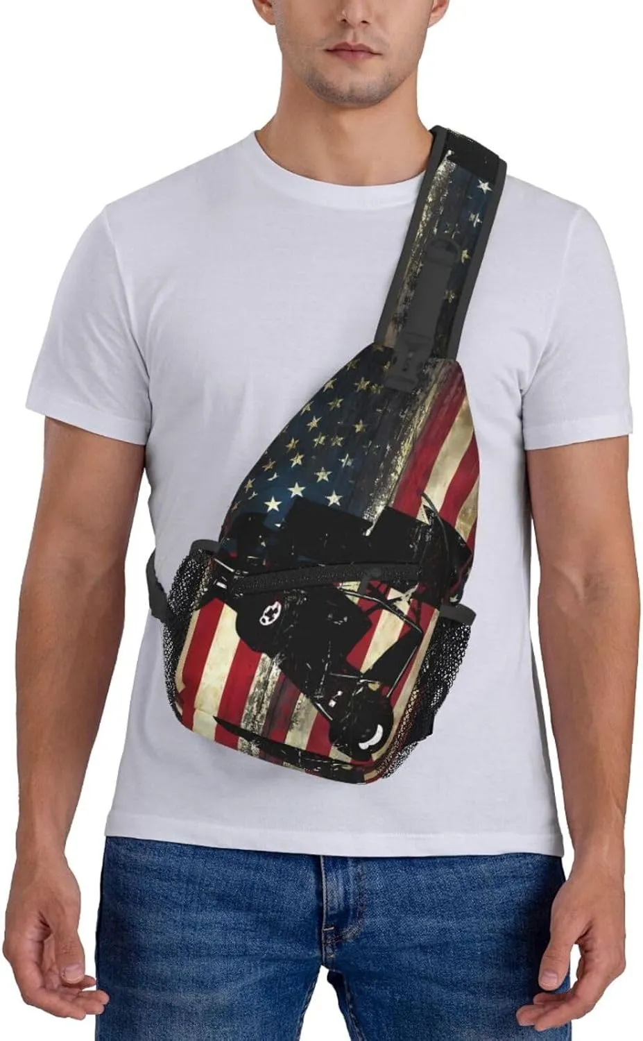 American Flag Swimming Team Sling Bag Adjustable Chest Bags Casual Crossbody Bag Travel Shoulder Backpack