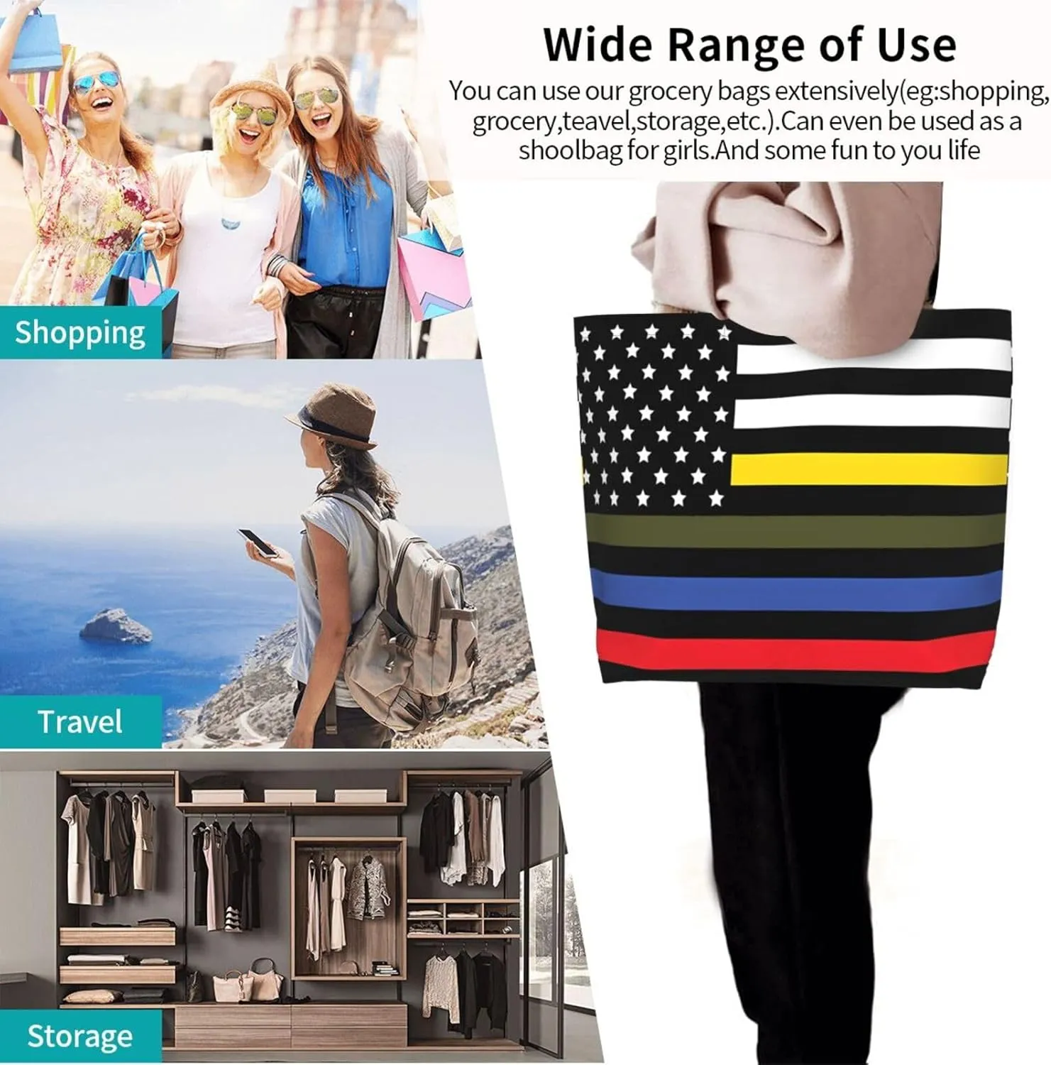 American Motorcycle Flag Dirt Bike Women's Tote Bag Large Capacity Single Shoulder Bags Handbag for Shopping Work