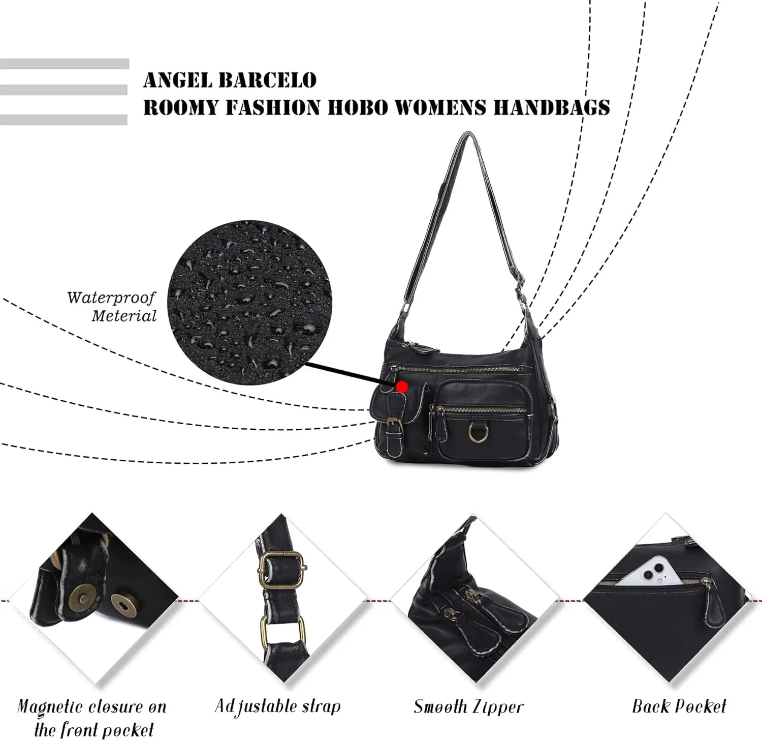 Angel Barcelo Cross body Shoulder Bag Women Soft PU Leather Purses and Handbags