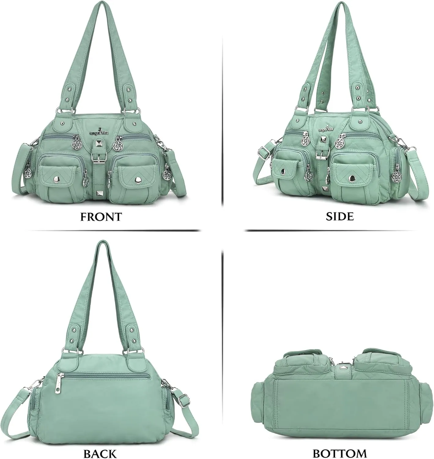 Angel Kiss Hobo Crossbody Purses for Women Shoulder Bag Multipocket Soft Hobo Purses Removable Strap Leather Handbags
