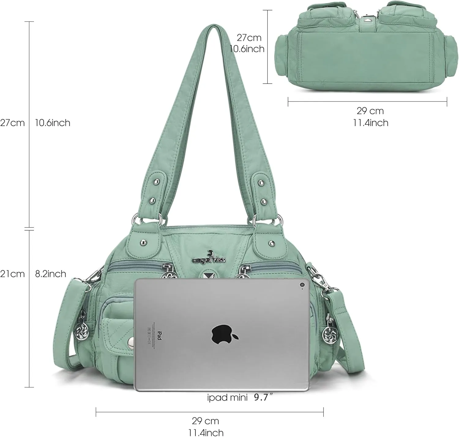 Angel Kiss Hobo Crossbody Purses for Women Shoulder Bag Multipocket Soft Hobo Purses Removable Strap Leather Handbags