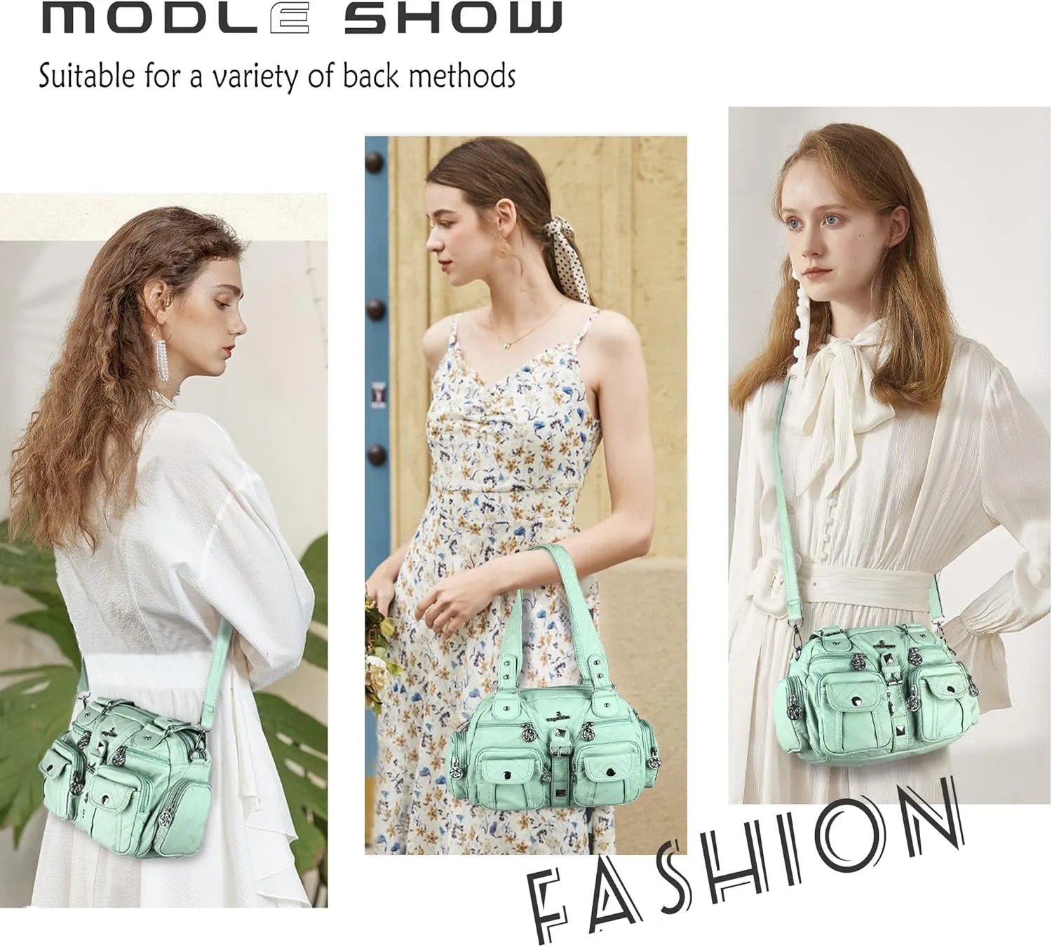 Angel Kiss Hobo Crossbody Purses for Women Shoulder Bag Multipocket Soft Hobo Purses Removable Strap Leather Handbags