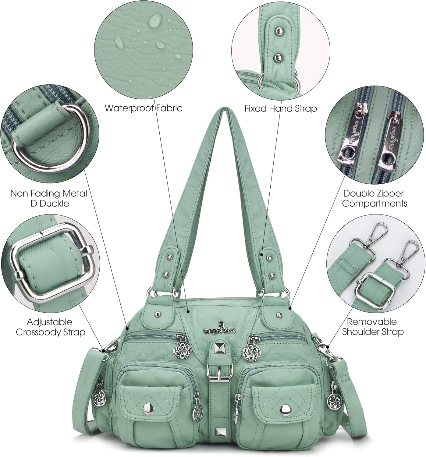 Angel Kiss Hobo Crossbody Purses for Women Shoulder Bag Multipocket Soft Hobo Purses Removable Strap Leather Handbags
