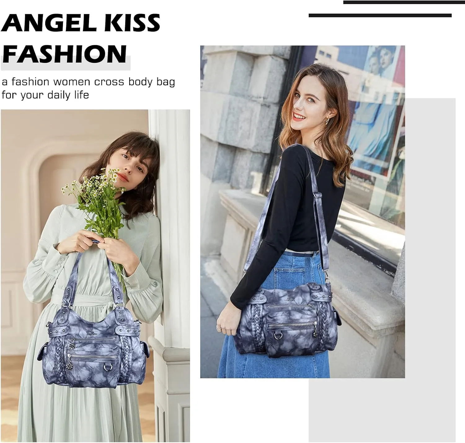 Angel Kiss Hobo Handbags for Women Soft PU Leather Shoulder Handbags Ladies Purses