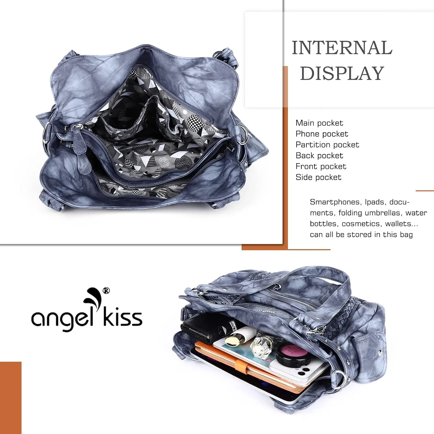 Angel Kiss Hobo Handbags for Women Soft PU Leather Shoulder Handbags Ladies Purses