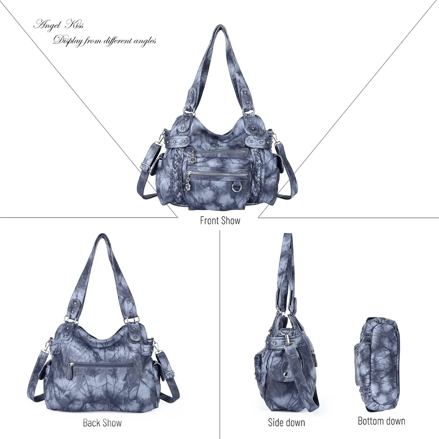 Angel Kiss Hobo Handbags for Women Soft PU Leather Shoulder Handbags Ladies Purses