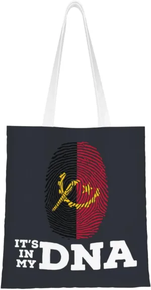 Angola It's in My DNA Tote Bag for Women Canvas Shopping Bags Reusable Large Capacity Casual Shoulder Handbags Grocery Bags DIY Gift Bags
