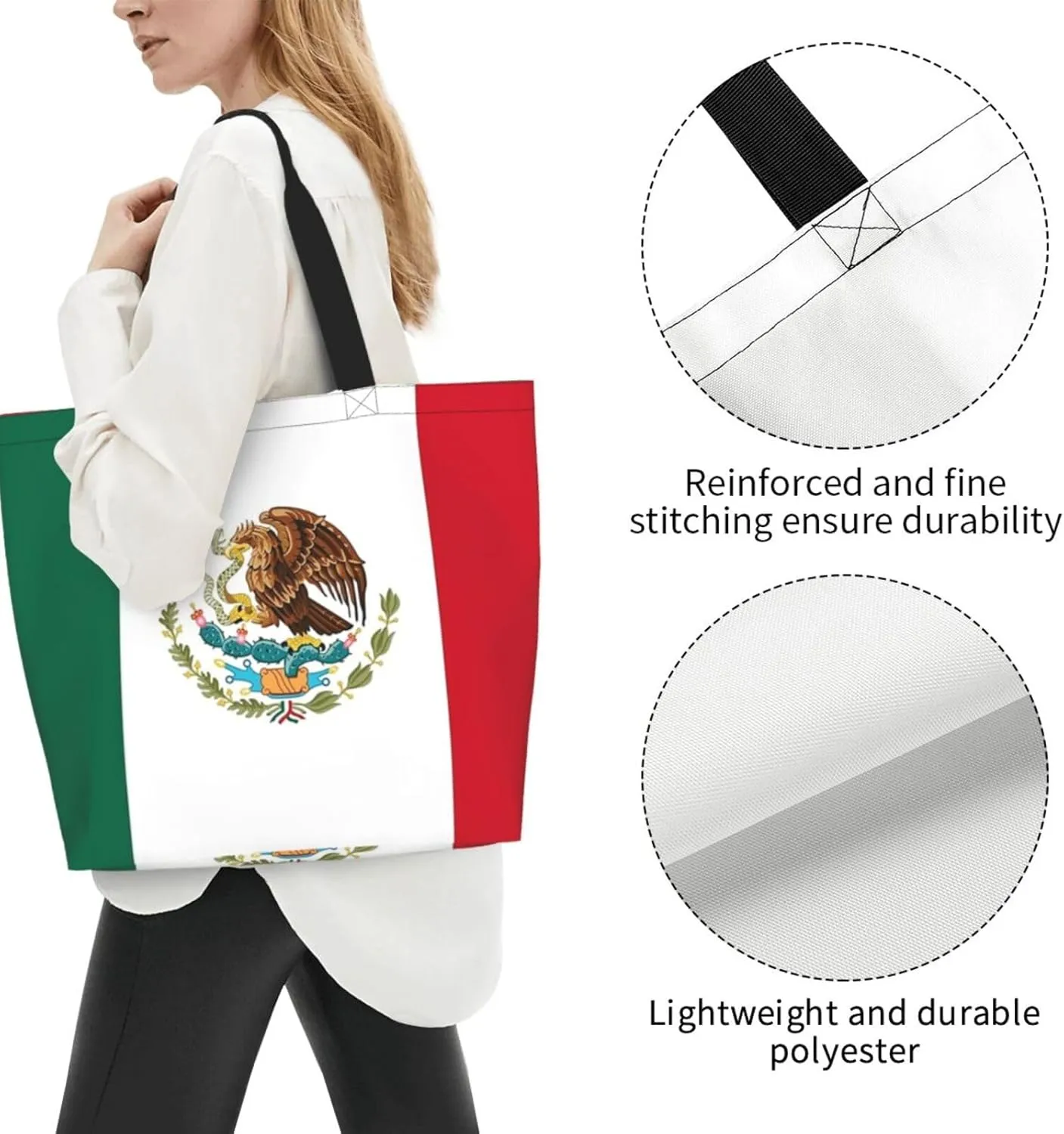 ASYG Cute Flag Tote Bag Large Women Casual Shoulder Bag Handbag Reusable Patriotic Shopping Grocery Bag