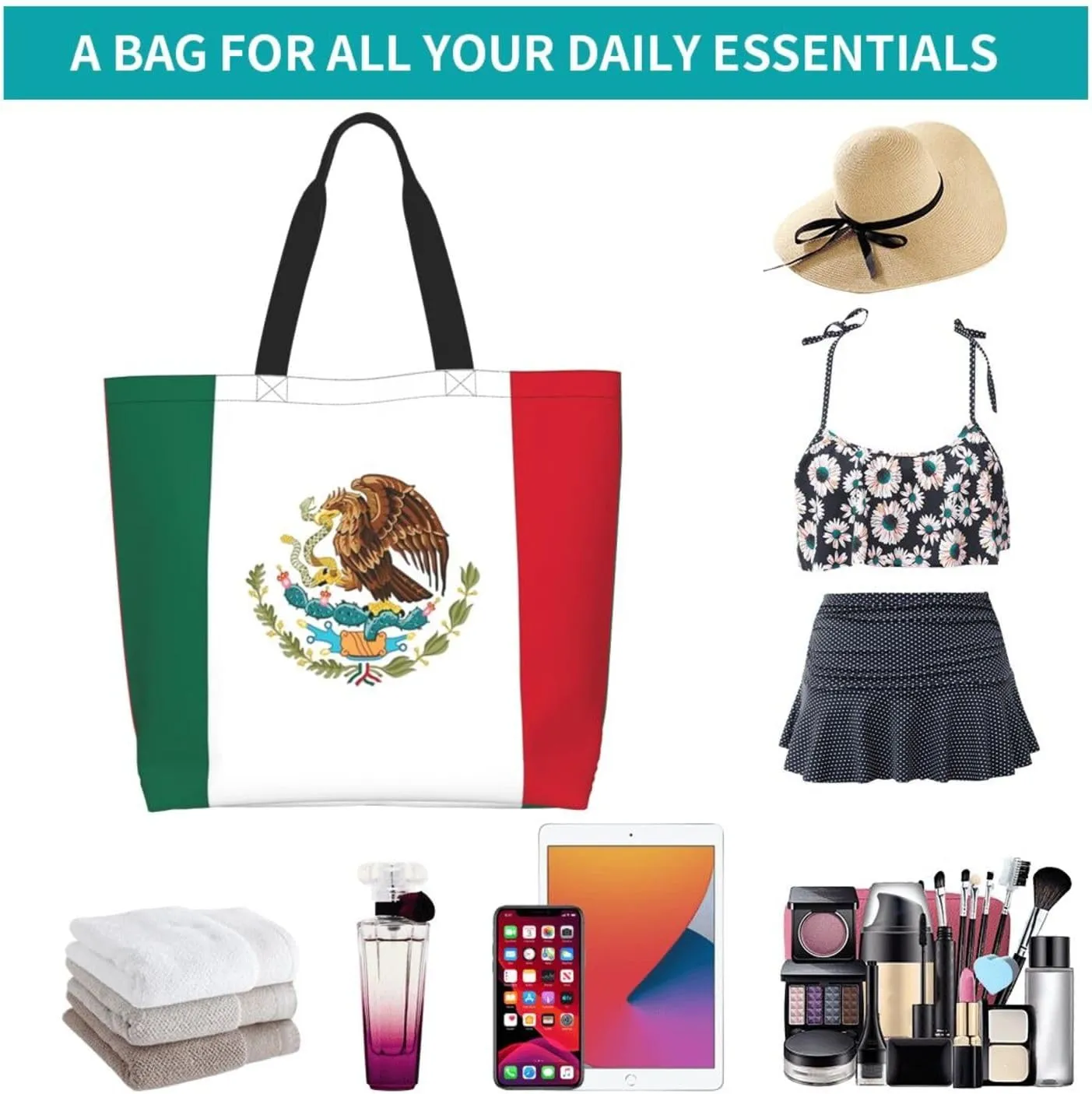 ASYG Cute Flag Tote Bag Large Women Casual Shoulder Bag Handbag Reusable Patriotic Shopping Grocery Bag