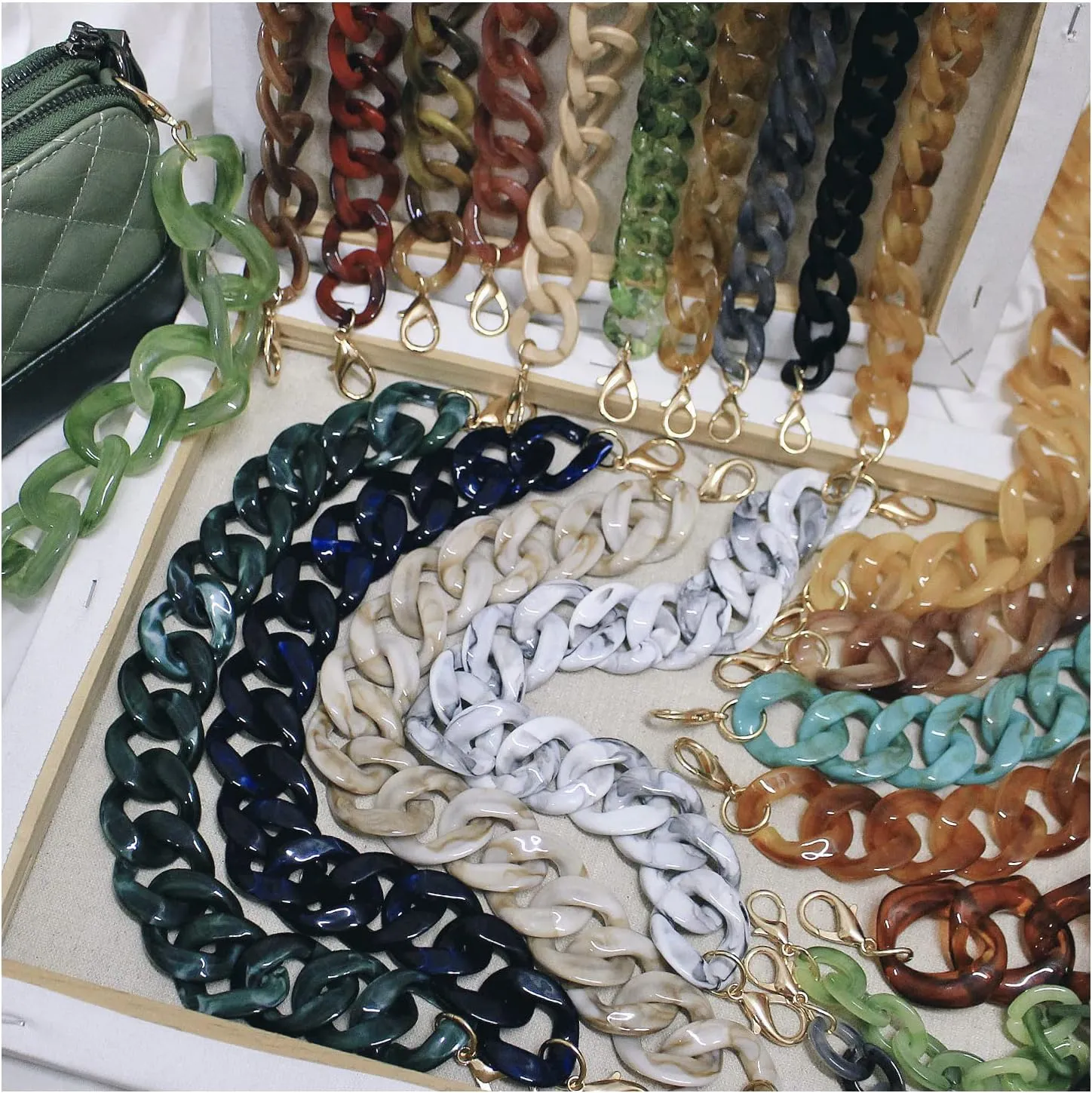 AUMEY Handbag Chain Straps Acrylic Purse Chain Strap Fashionable Replacement Purse Clutches Handles for Purse Handbags DIY Crafts, 19 inch of Each (MSL02- Leopard print)