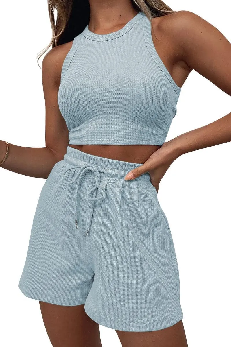 AUTOMET Womens 2 Piece Shorts Lounge Sets Two Piece Summer Workout Outfits Beach Vacation Trendy 2025 Clothes