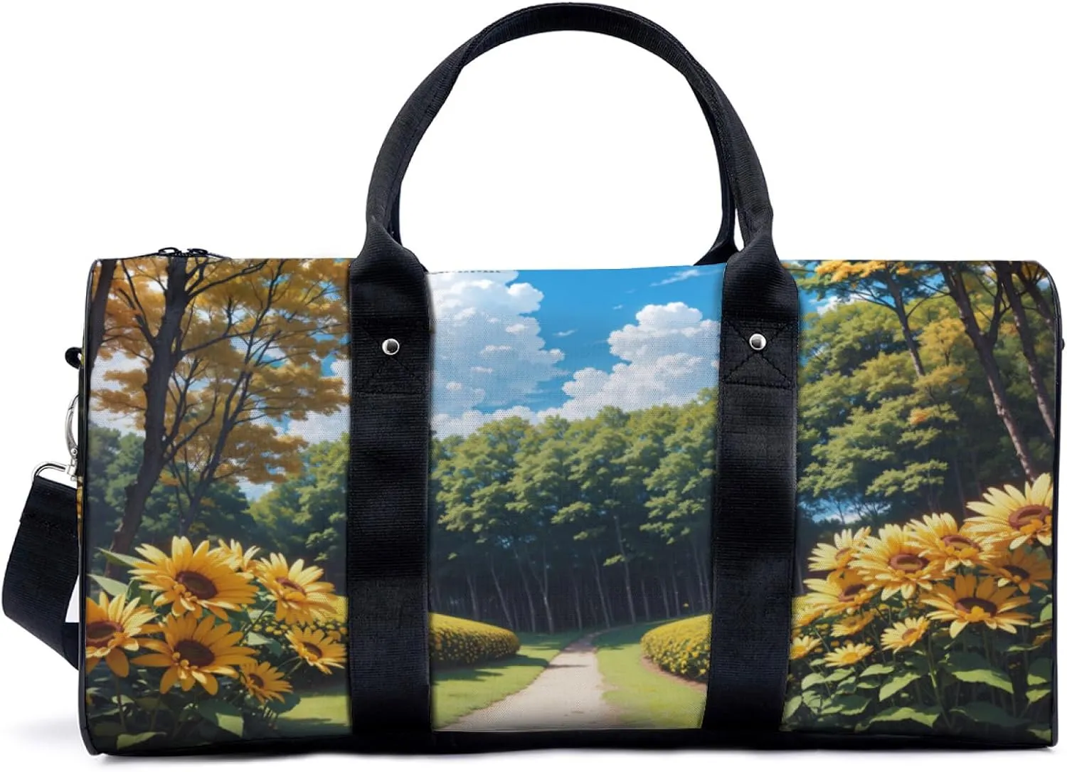 Autumn forest sunflowers clear sky Travel Duffel Bag for Woman Weekender Bag Man Tote Gym Bag Sport Gym Bag Hospital Bag for Labor and Delivery Overnight Bag Luggage Bag