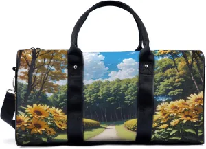 Autumn forest sunflowers clear sky Travel Duffel Bag for Woman Weekender Bag Man Tote Gym Bag Sport Gym Bag Hospital Bag for Labor and Delivery Overnight Bag Luggage Bag