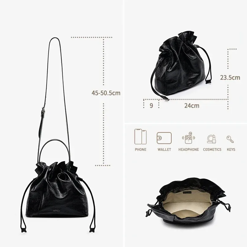 BAFELLI 2025 NEW WOMEN'S BAG LEATHER CASUAL BUCKET HANDBAGS FOR FEMALE TREND FASHION SHOPPER PURSE LUXURY BRAND SHOULDER