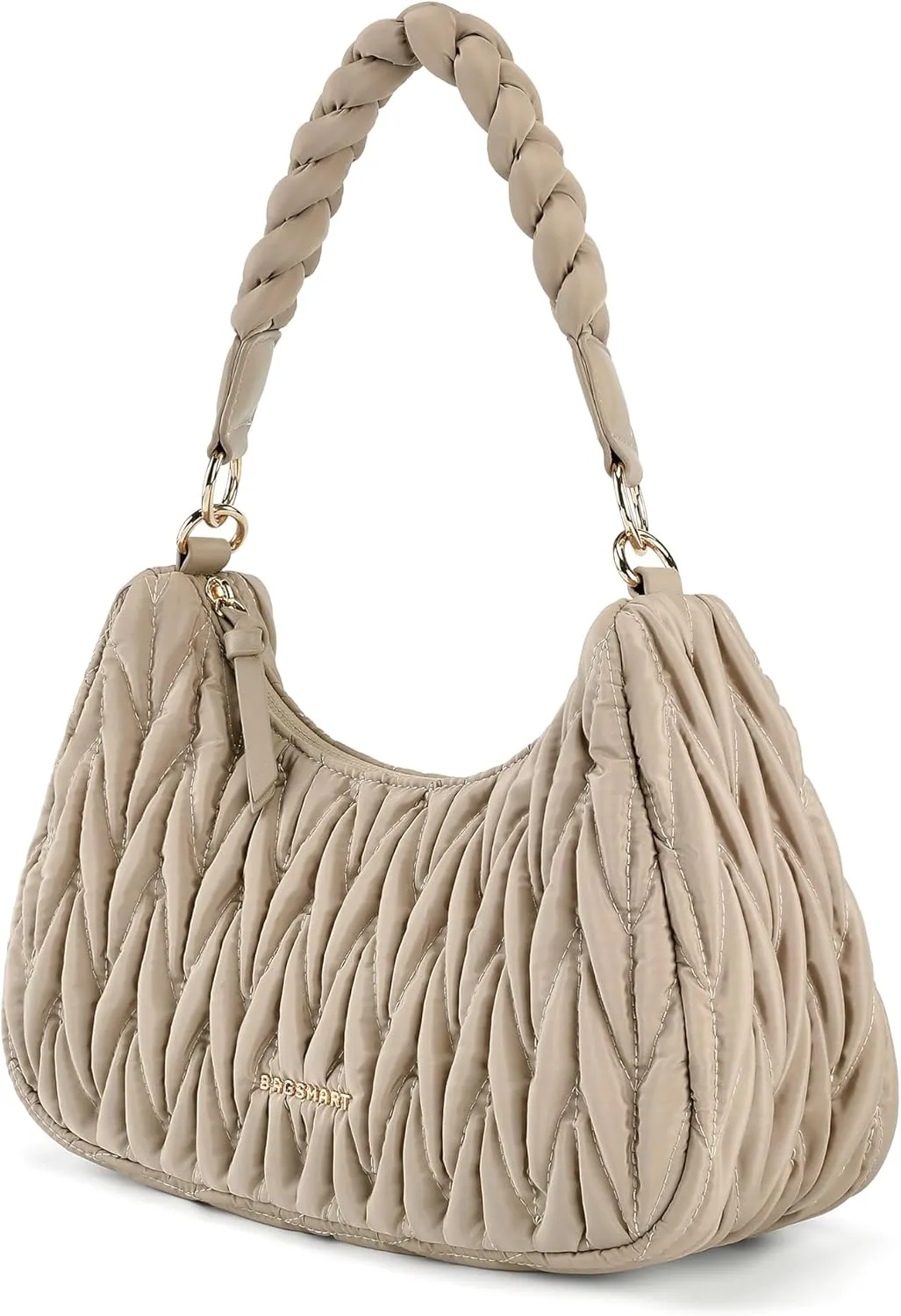BAGSMART Small Shoulder Bags for Women, Puffy Cute Purses for Women with Woven Top-Handle, Quilted Crescent Hobo Handbag