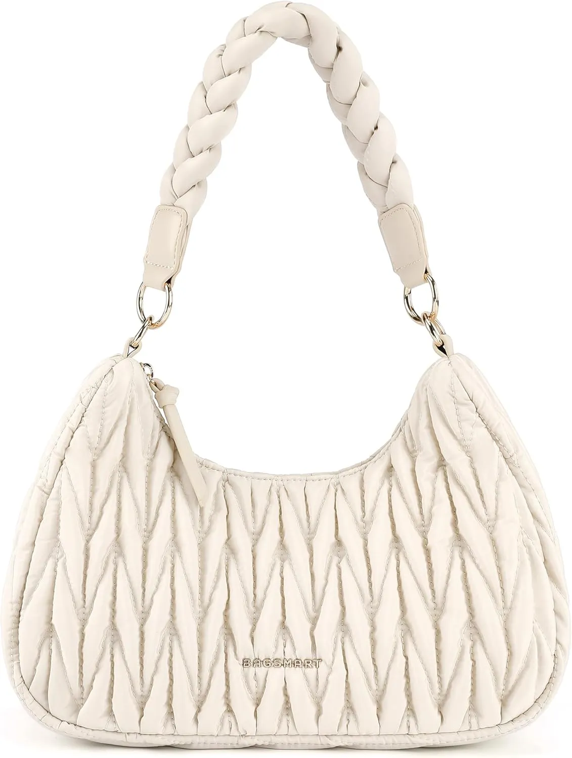 BAGSMART Small Shoulder Bags for Women, Puffy Cute Purses for Women with Woven Top-Handle, Quilted Crescent Hobo Handbag