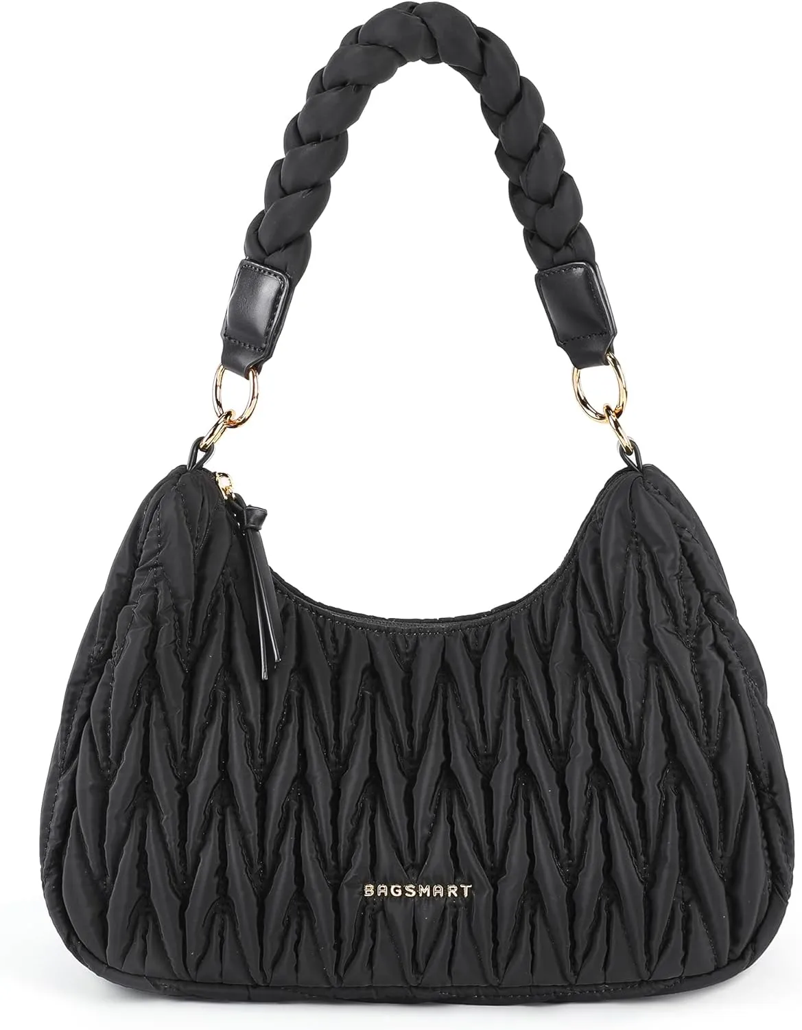 BAGSMART Small Shoulder Bags for Women, Puffy Cute Purses for Women with Woven Top-Handle, Quilted Crescent Hobo Handbag