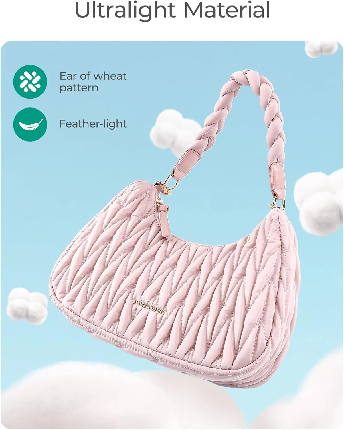 BAGSMART Small Shoulder Bags for Women, Puffy Cute Purses for Women with Woven Top-Handle, Quilted Crescent Hobo Handbag