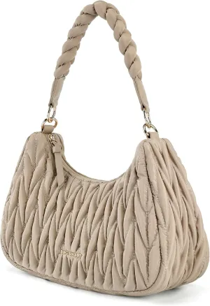 BAGSMART Small Shoulder Bags for Women, Puffy Cute Purses for Women with Woven Top-Handle, Quilted Crescent Hobo Handbag