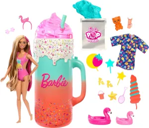 Barbie Pop Reveal Doll & Accessories, Rise & Surprise Fruit Series Gift Set with Scented Doll & Squishy Pet, Color Change, Moldable Sand & More, 15  Surprises