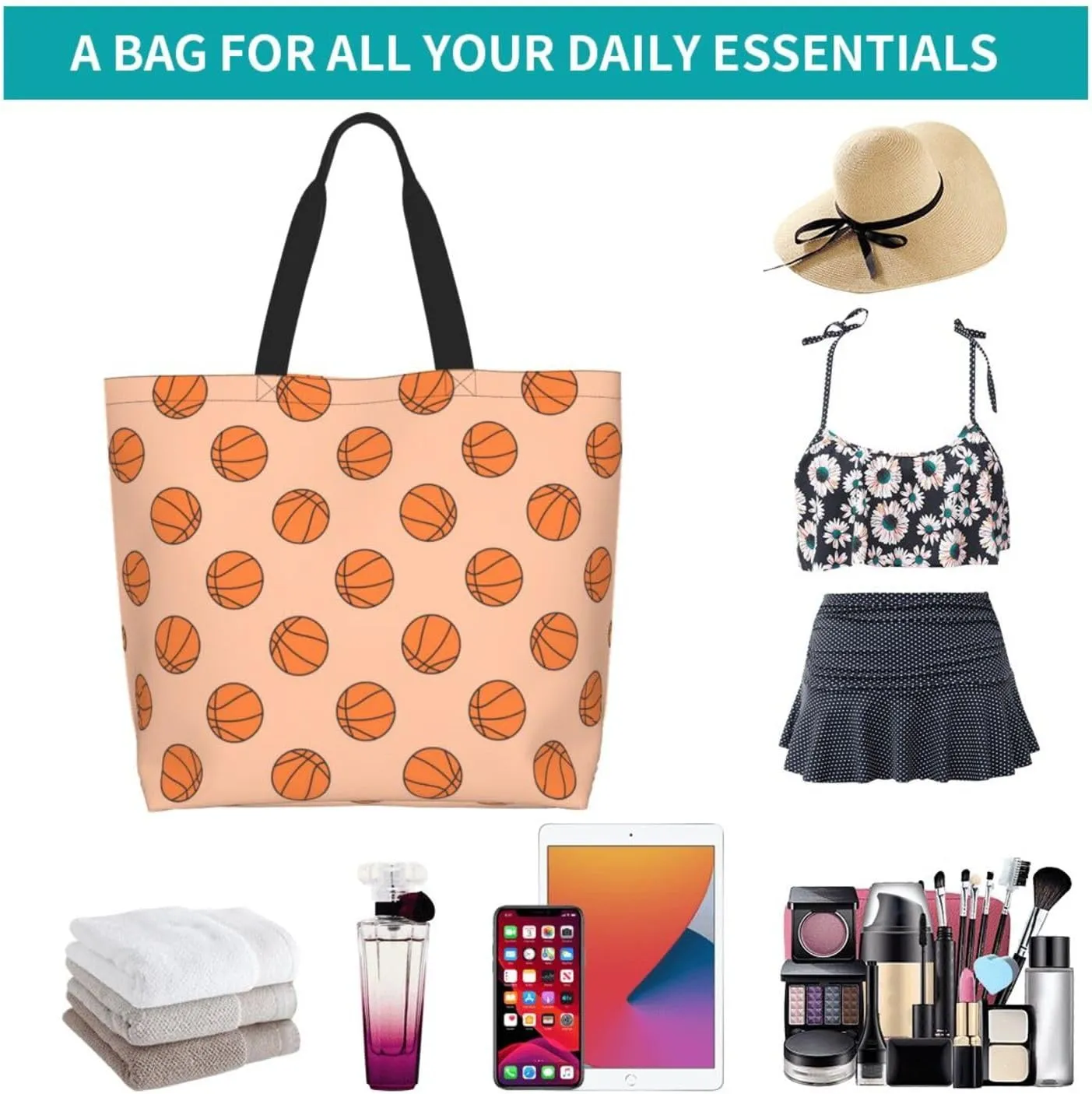 Basketball Canvas Tote Bag Basketball Sport Shoulder Bag Sport Casual Grocery Bags Basketball Bags for Outdoor