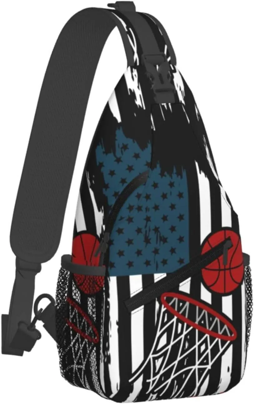 Basketball Net Dribble Jump Shot Crossbody Bag Adjustable Sling Bag Casual Chest Bags Travel Shoulder Backpack
