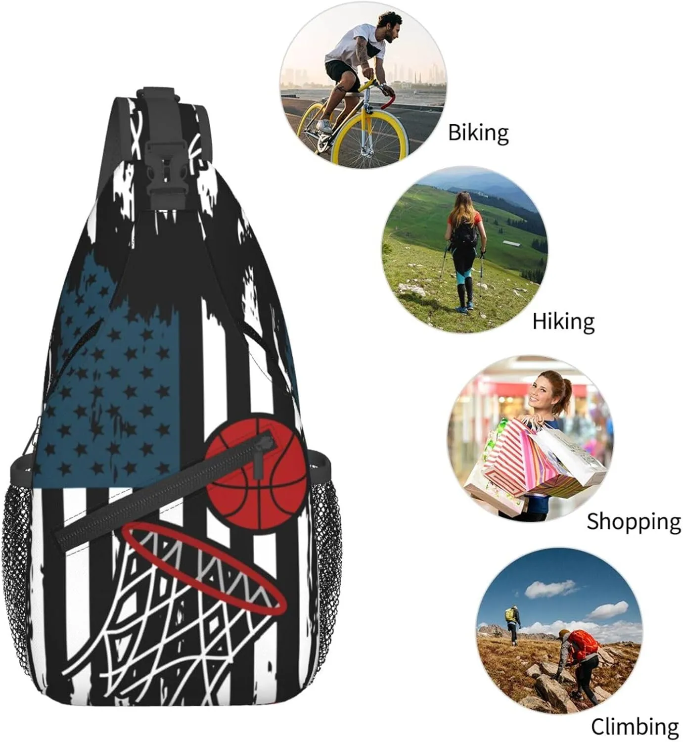 Basketball Net Dribble Jump Shot Crossbody Bag Adjustable Sling Bag Casual Chest Bags Travel Shoulder Backpack
